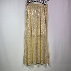 Ficerd Gold Sequin Maxi Skirt Women Small High Waist Lined Evening Glam Sparkle
